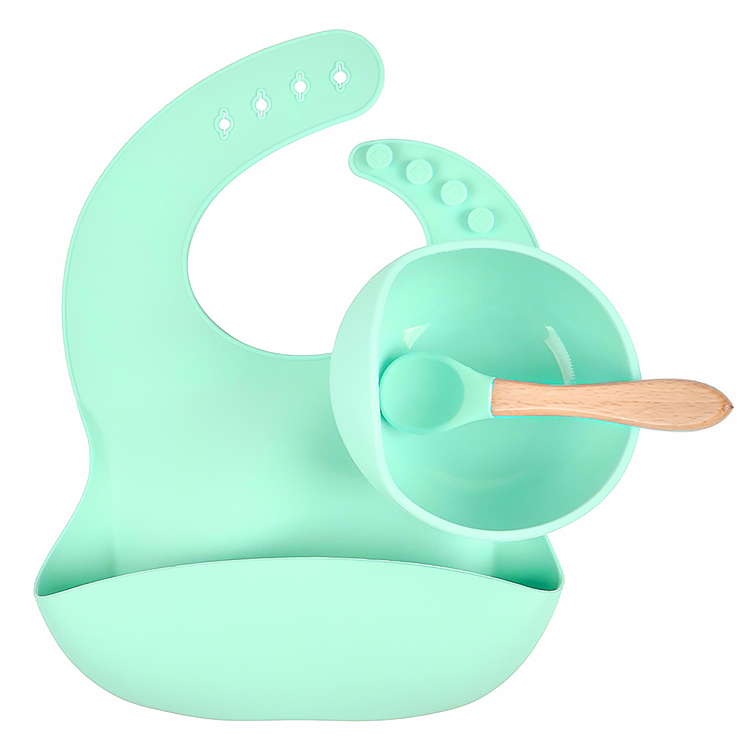 3in1 Silicone Kids Feeding Set Suction Bowl Silicon Baby Bib and Spoon Baby Feeding n